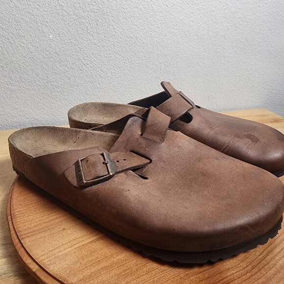 Birkenstock Boston Clogs Sandals Mens Size 13 EU46 Brown Leather Slip On Shoes main image 9